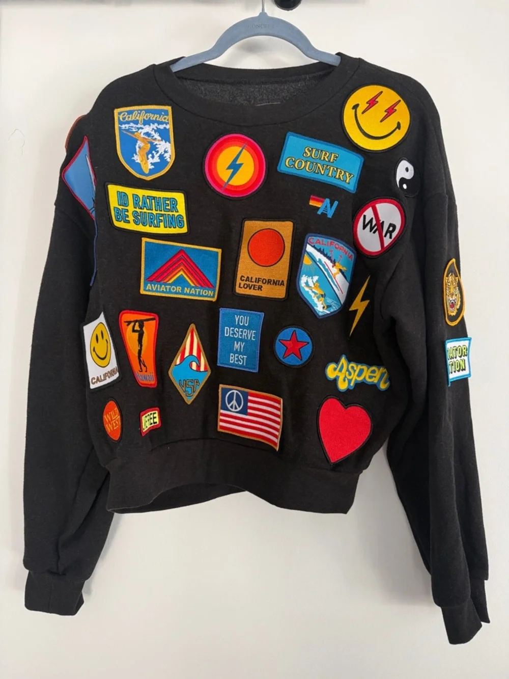 Aviator Nation VINTAGE PATCH RELAXED CREW SWEATSHIRT - BLACK XS NWT - Picture 7 of 9